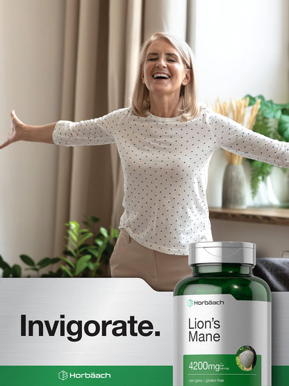 Horbäach Lions Mane Mushroom Extract | 120 Capsules | Vegetarian, Non-GMO, Gluten Free Supplement Horbäach