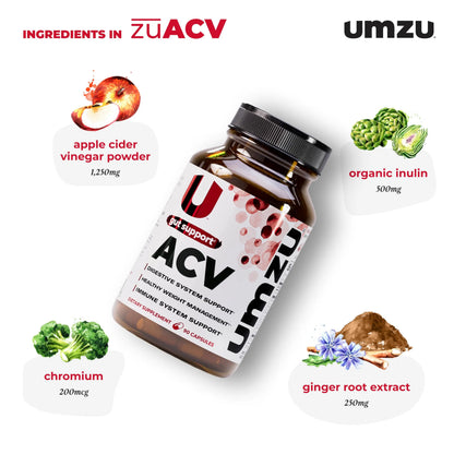 UMZU zuACV Apple Cider Vinegar + Prebiotics Supplement, (30 Day Supply) – ACV & Inulin Fiber Blend – Gut Health Support with ACV Capsules UMZU