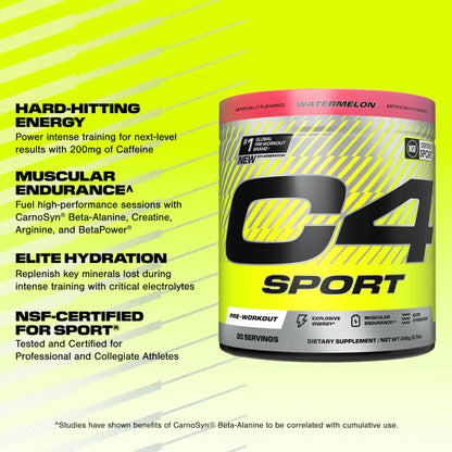 Cellucor C4 Sport Pre Workout Powder - NSF Certified for Sport - Elite Hydration - 200mg Caffeine + Creatine + Beta-Alanine C4