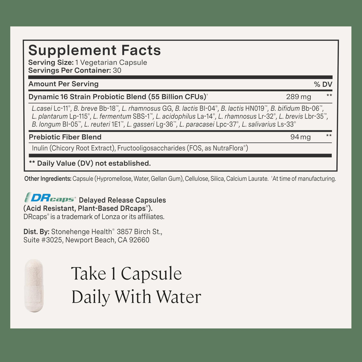 Stonehenge Health Probiotics 55 Billion CFU - 16 Strains, Prebiotic, Synbiotics Dynamic Biotics - Lactobacillus Acidophilus, Delayed Release Stonehenge Health