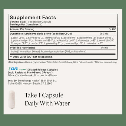 Stonehenge Health Probiotics 55 Billion CFU - 16 Strains, Prebiotic, Synbiotics Dynamic Biotics - Lactobacillus Acidophilus, Delayed Release Stonehenge Health