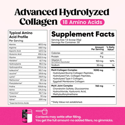 Venture Pal Multi Collagen Powder Type I, II, III, V, X – Hydrolyzed Collagen Peptides MSM, GC, Hyaluronic Acid Vitamin C | Collagen Supplement for Women Venture Pal