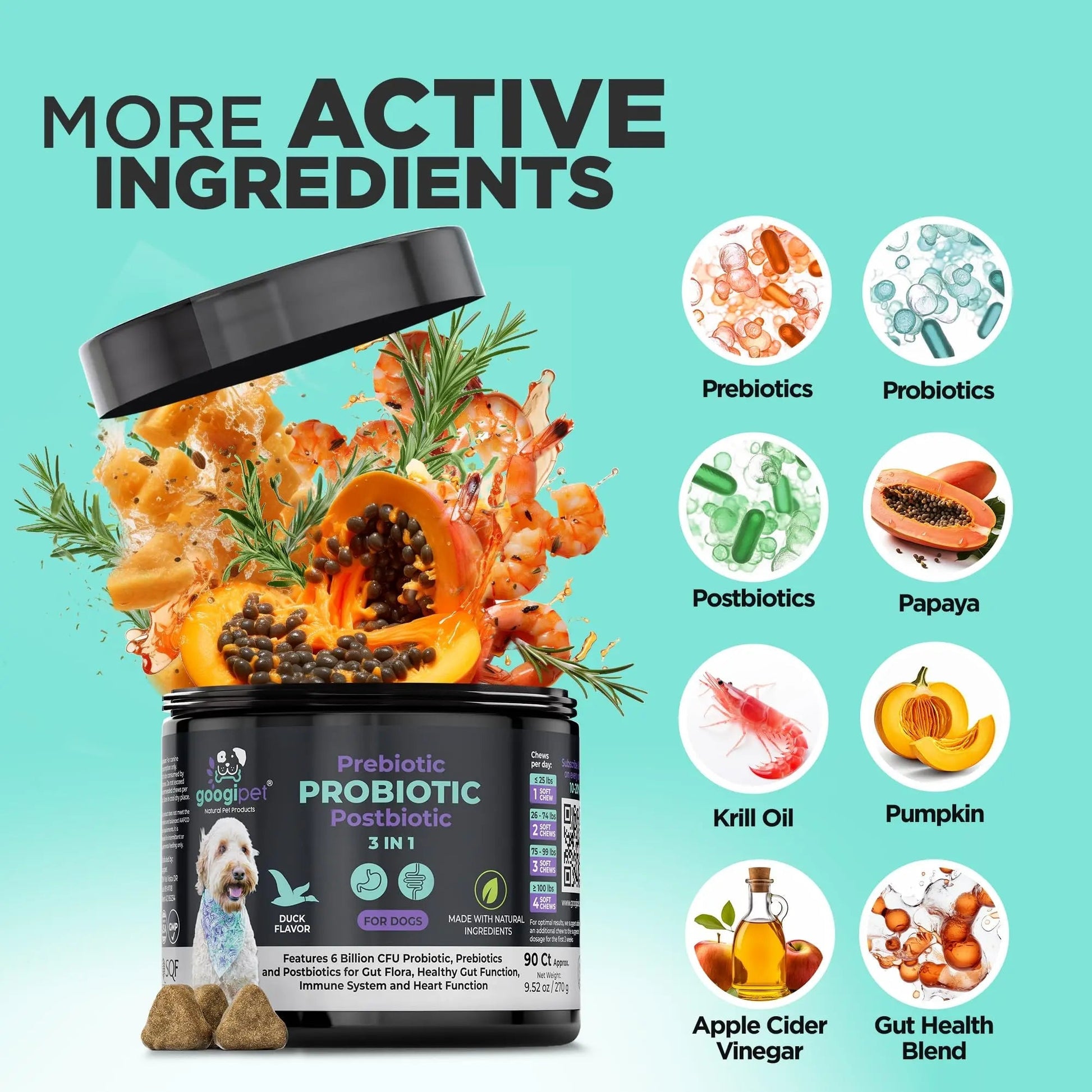 Googipet Probiotics for Dogs Digestive Health - Prebiotics and Probiotics Chews for Dog Yeast Infection Treatment + Digestive Enzymes - Dog Probiotics for Itchy Skin & Ears w/Papaya, Pumpkin, & Fiber GOOGIPET NATURAL PET PRODUCTS buy australia supplements