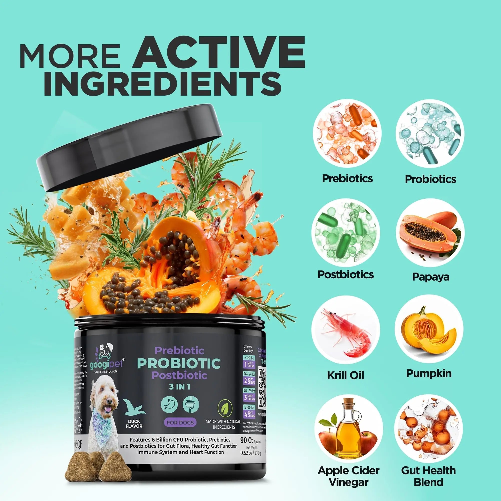 Googipet Probiotics for Dogs Digestive Health - Prebiotics and Probiotics Chews for Dog Yeast Infection Treatment + Digestive Enzymes - Dog Probiotics for Itchy Skin & Ears w/Papaya, Pumpkin, & Fiber GOOGIPET NATURAL PET PRODUCTS buy australia supplements