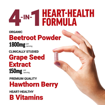 Force Factor Total Beets Blood Pressure Support Beet Root Capsules, 1800mg Organic Beet Root Powder Beet Supplement with Hawthorn Berry to Support Circulation Force Factor