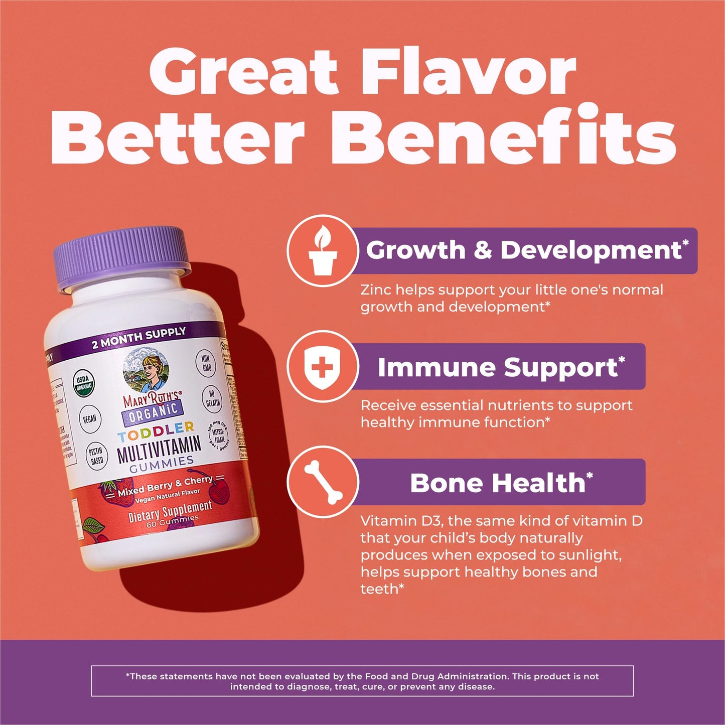 MARYRUTH'S Organic Toddler Multivitamin Gummies | Ages 4+ | Vitamin A, C, D, E, B6, B12, Biotin, Iodine, Zinc | Immunity | Bone & Teeth Health MARYRUTH'S