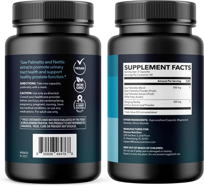 Saw Palmetto and Nettle Root Extract, Prostate Health Supplement, 120 Count | DHT Blocker and Prostate Health Supplement for Men, Supports Urinary Tract Health and Flow, Vegan, Non-GMO, 60-Day Supply Gsupps Australia