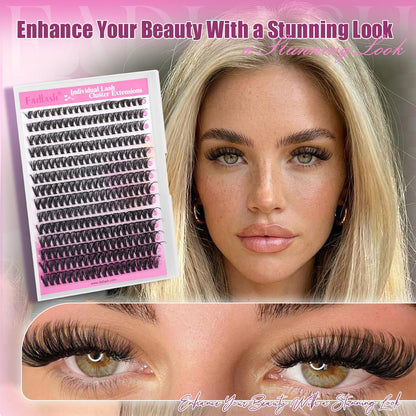 FADLASH DIY Lash Clusters Individual Eyeslash Extensions D Curl 280PCS Natural Eyelash Clusters Soft Band Wispy Volume Eyelash Extension for Beginners DIY at Home (40D-0.07-D, 8-16mm) FADLASH