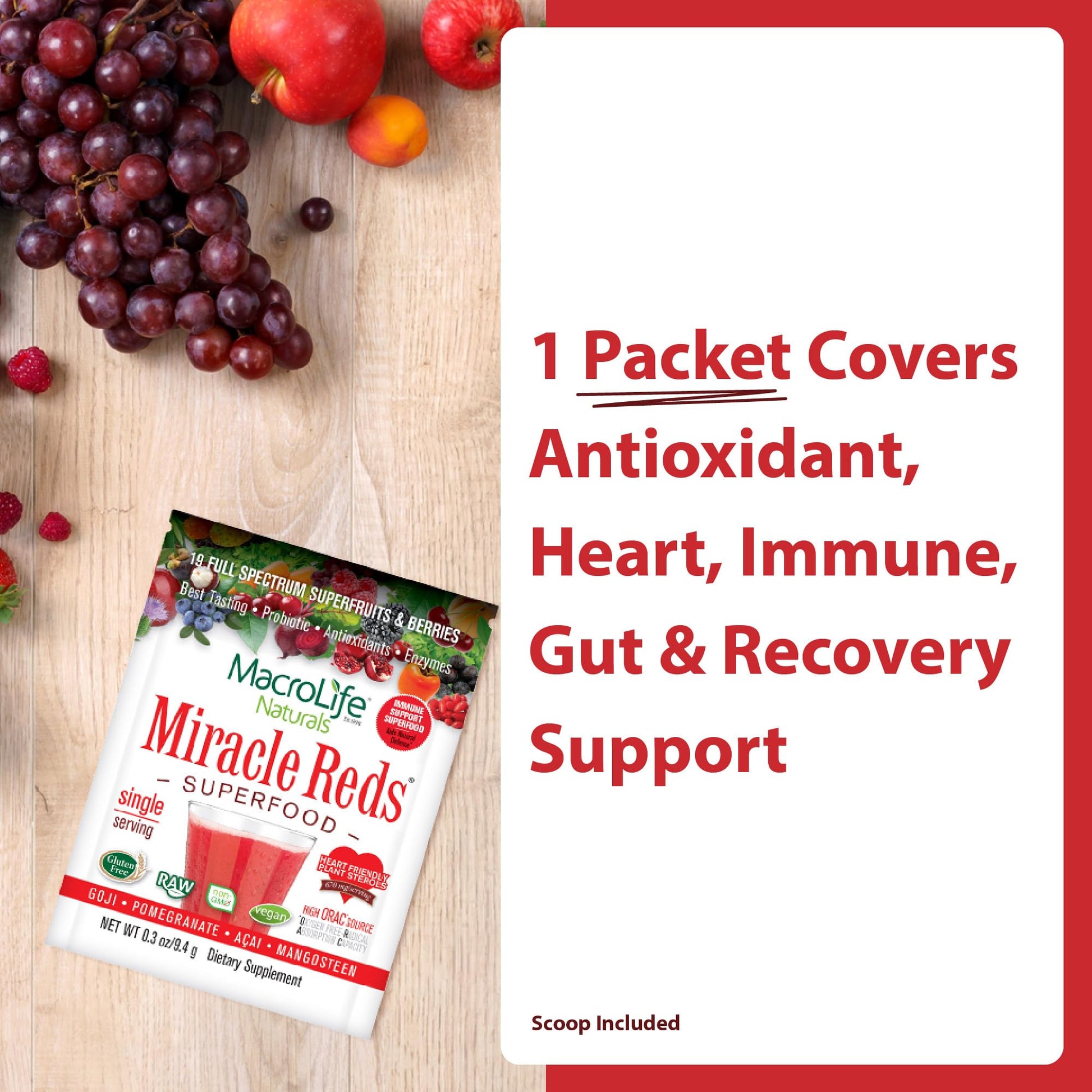 MacroLife Naturals Miracle Reds Superfood Powder 19 Blended Fruit & Berry Polyphenols Enzymes Probiotics & Antioxidants Supplement - Raw Non-GMO & Vegan Whole Food Vitamins - 12 Packet Servings MacroLife Naturals buy australia supplements