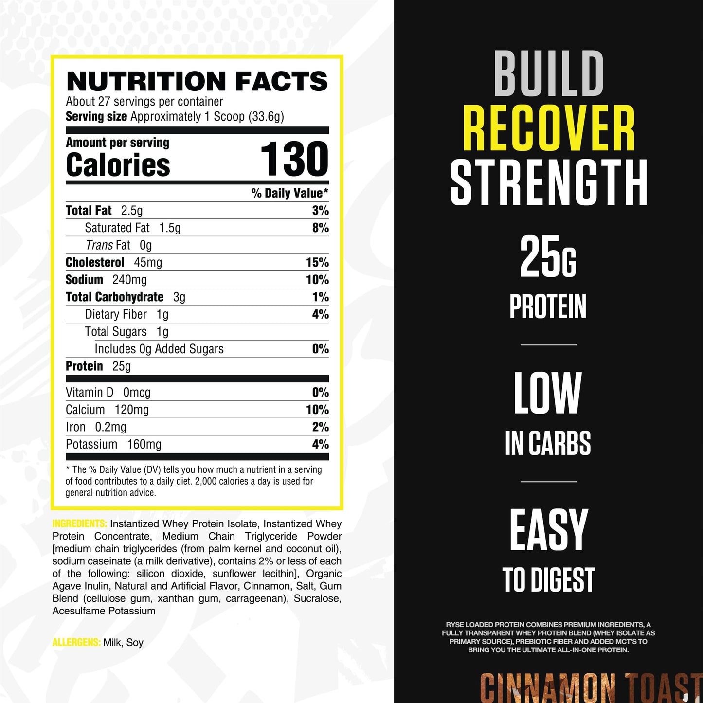 RYSE Loaded Protein Powder - Jet-Puffed Marshmallow - 25g Whey Protein Isolate & Concentrate with Prebiotic Fiber & MCTs - Low Carb, Low Sugar, Digestive-Friendly - 27 Servings / 2 lb Tub