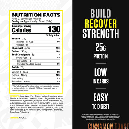 RYSE Loaded Protein Powder - Jet-Puffed Marshmallow - 25g Whey Protein Isolate & Concentrate with Prebiotic Fiber & MCTs - Low Carb, Low Sugar, Digestive-Friendly - 27 Servings / 2 lb Tub