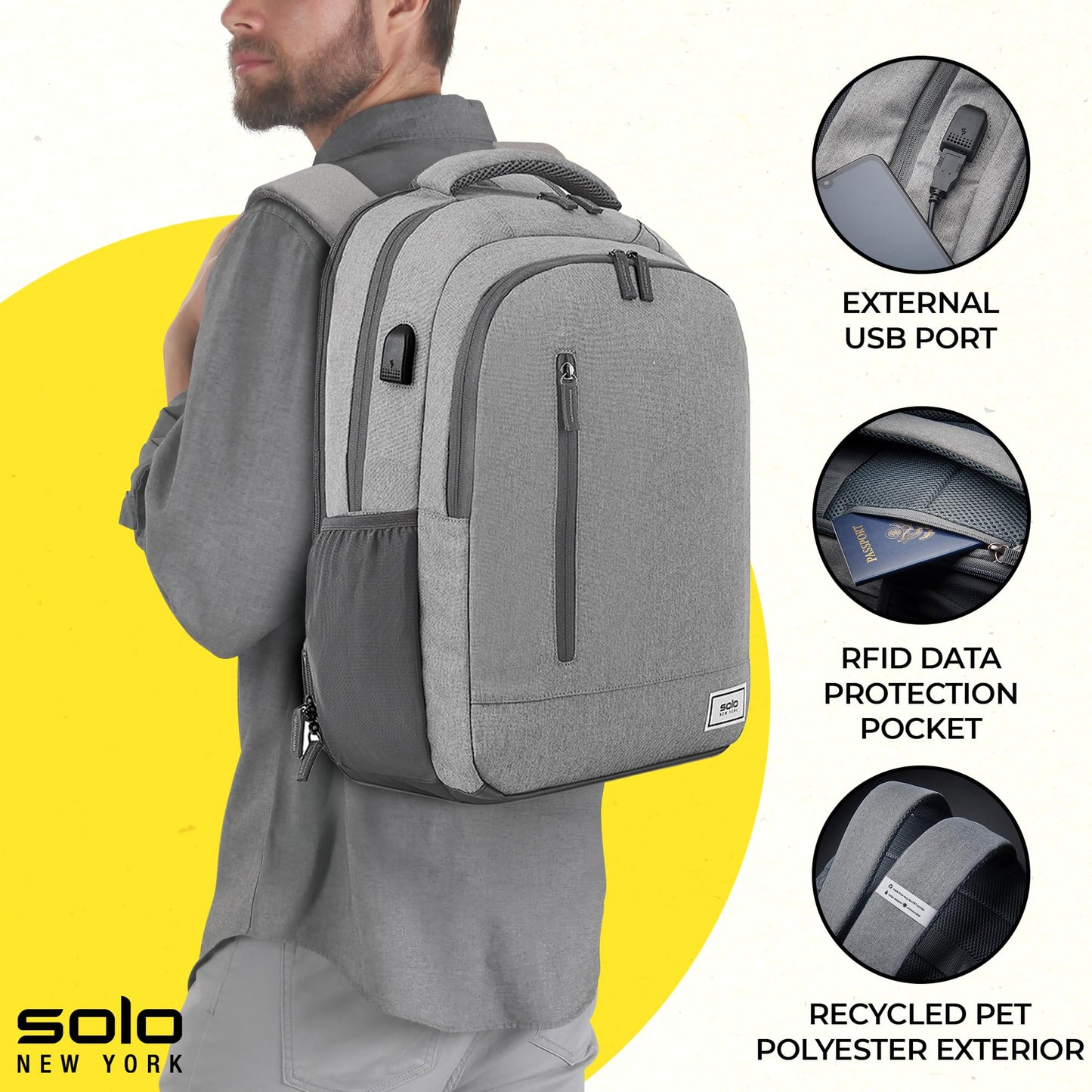 Solo New York Laptop Backpack for Women & Men -Carry On Bookbag for Travel & Work, Lightweight Bag, Side Mesh Pockets, Fits 15.6" Computer - Re:Define, Black Gsupps Australia