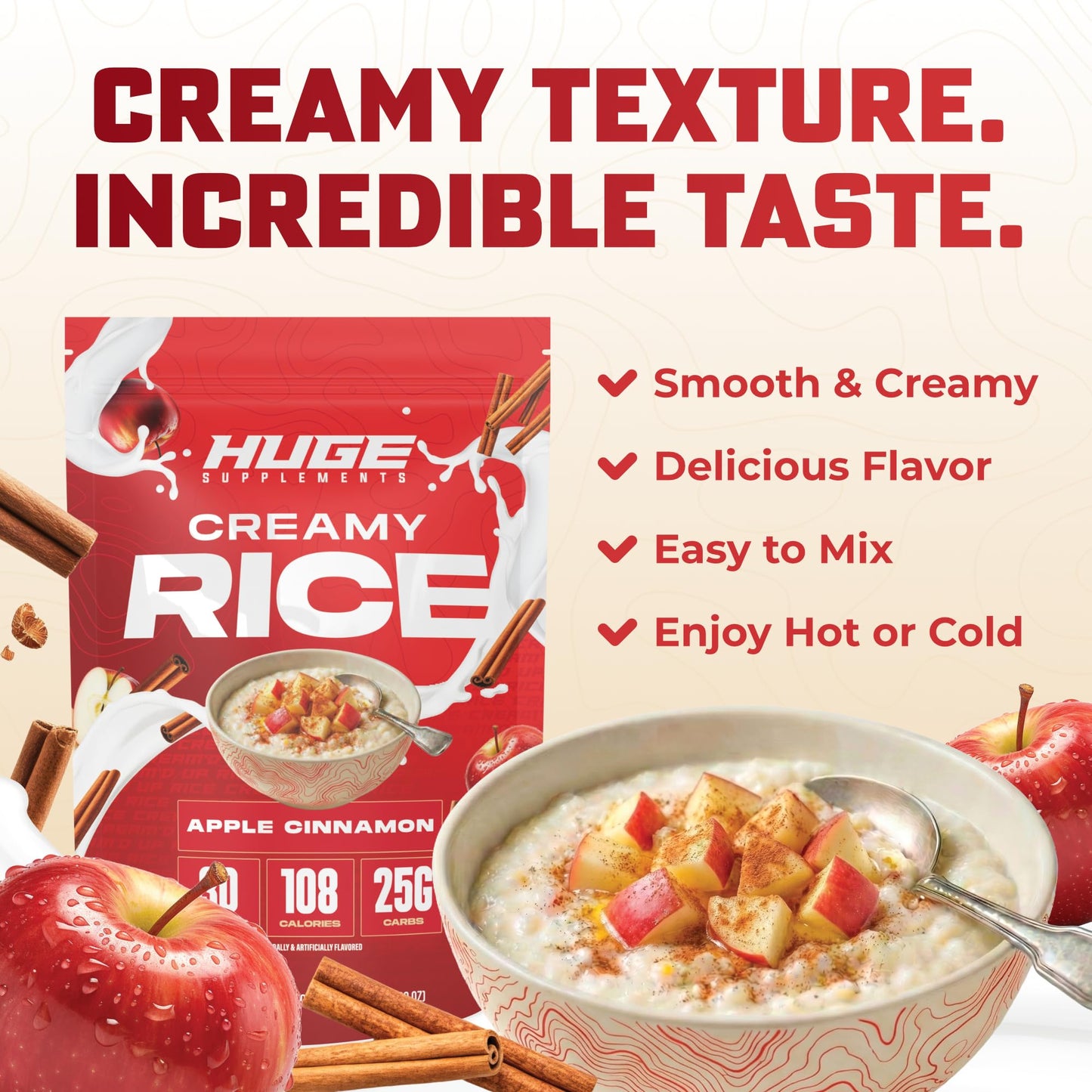 Huge Creamy Rice, Maple Brown Sugar, Rice Cereal (Cream of Rice Style), Quick & Easy Preparation, Fast-Digesting Carbohydrates, Sugar-Free, Creamy Texture, Pre & Post Workout Fuel, 30 Servings
