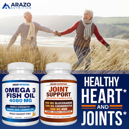 Arazo Nutrition Wild Caught Omega-3 Fish Oil Concentrate – 4,080mg per Serving – High EPA 1200mg & DHA 900mg dailyvitalstore