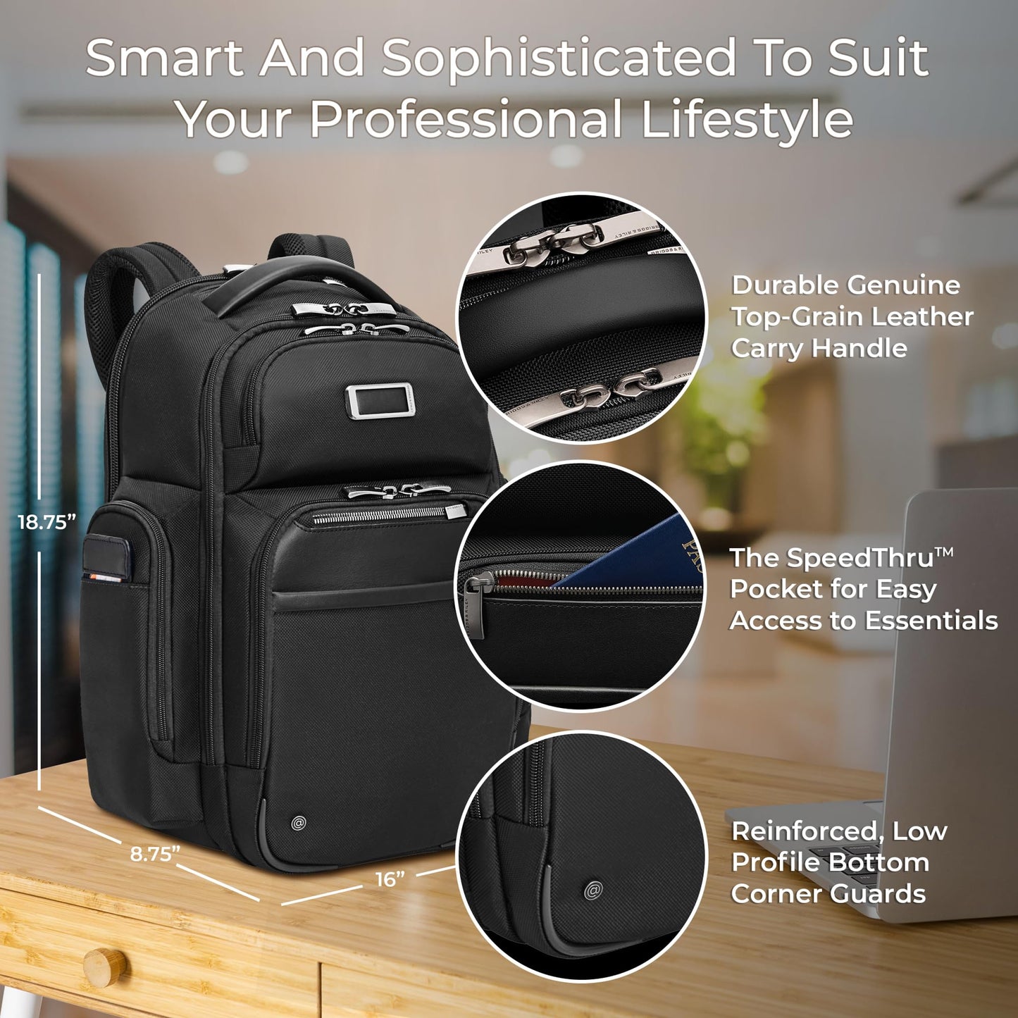 Briggs & Riley Medium Cargo Backpack for Women & Men - Laptop Backpack, For Work & Travel, Lightweight & Durable, Padded Straps, Fits up to 15" Laptop - @work Collection, Black Gsupps Australia