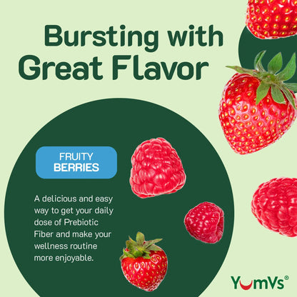 YumVs Sugar Free Prebiotic Fiber Gummies for Adults and Kids - Berry Flavor - Kosher Halal 4g High Fiber Supplement for Women and Men YUM-V'S