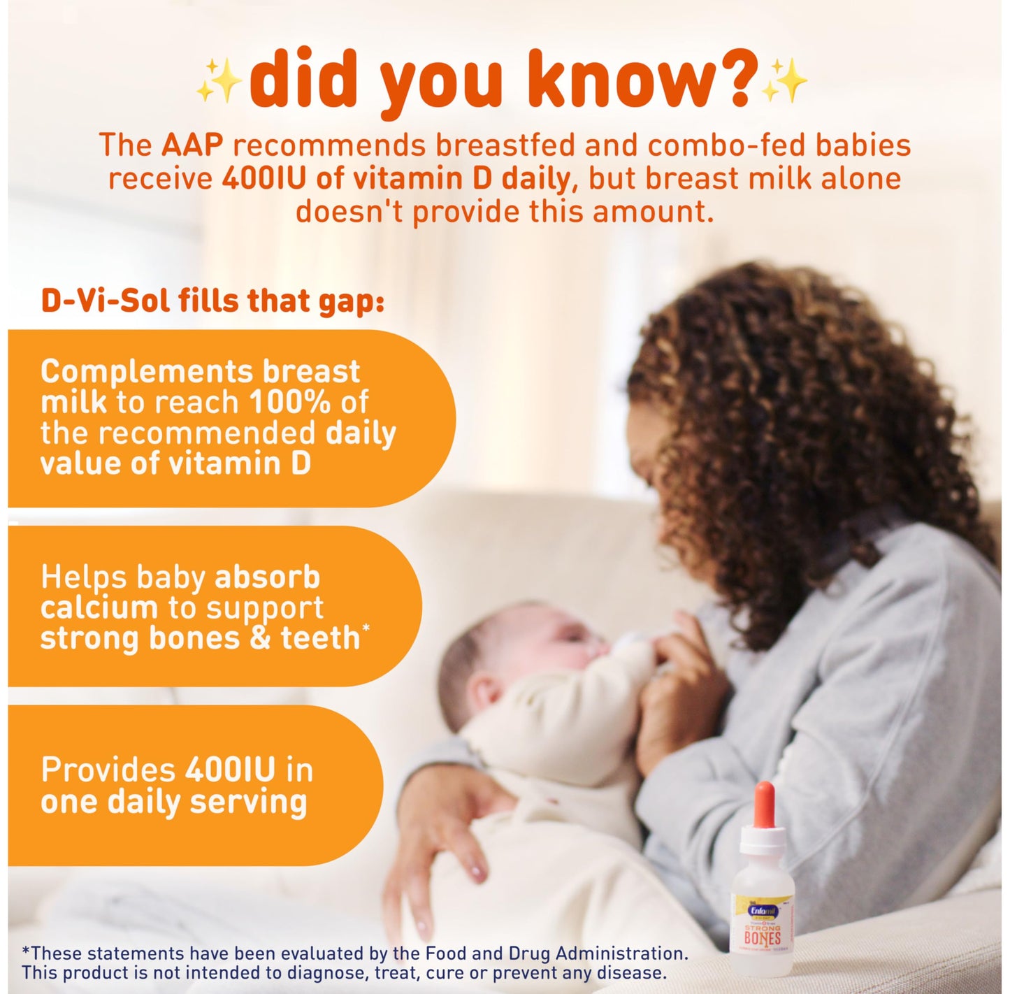 Enfamil Baby Vitamin D-Vi-Sol Liquid Supplement Drops for Infants, Supporting Strong Teeth & Bones in Newborn Babies, Easy-to-Use Enfamil