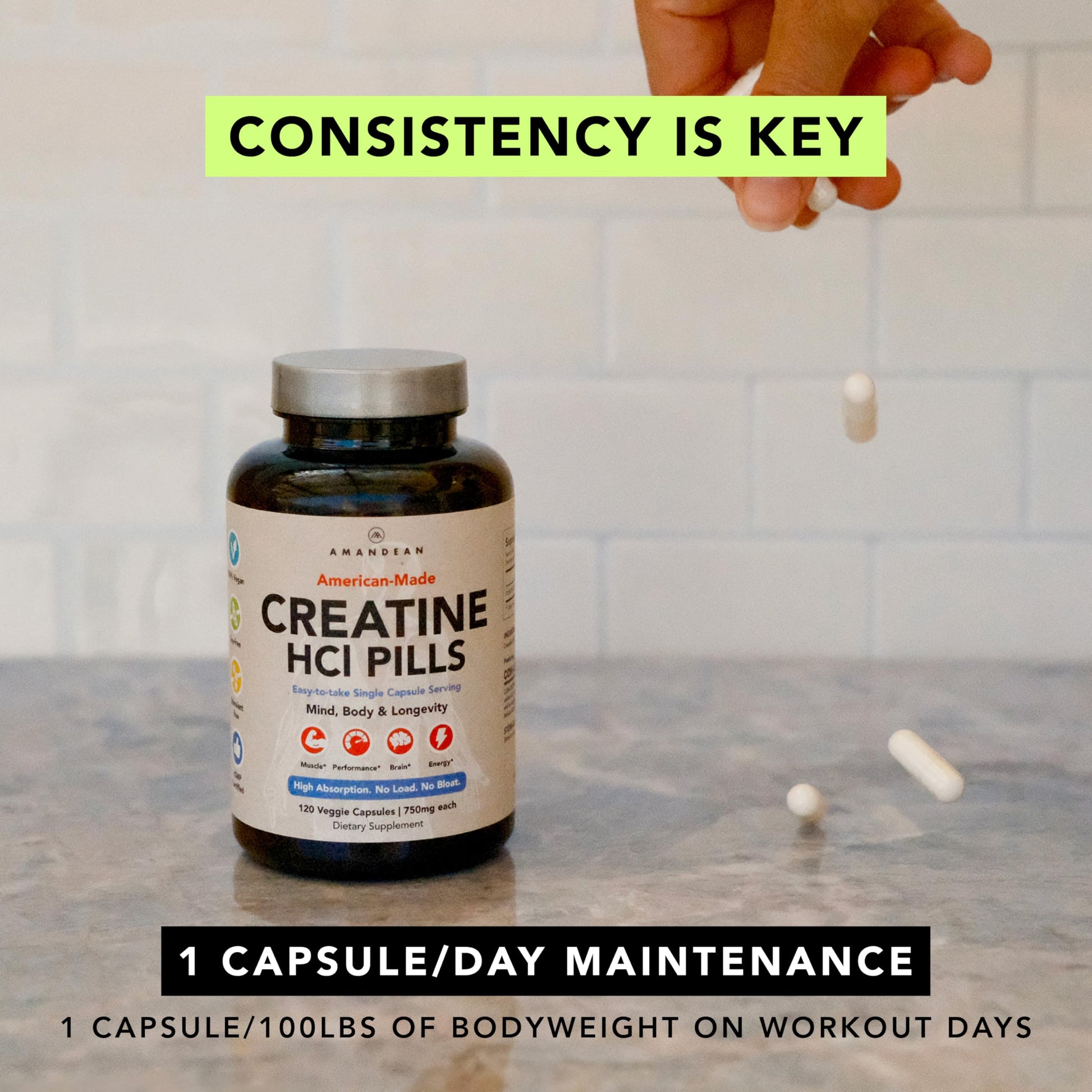 AMANDEAN Creatine HCl Pills. American Made CON-CRET. 120 Capsules. 7X Concentrated. No Bloat. Muscle, Energy, Cognitive, Recovery Support for Men & Women. Gluten Free, Non-GMO. AMANDEAN buy australia supplements
