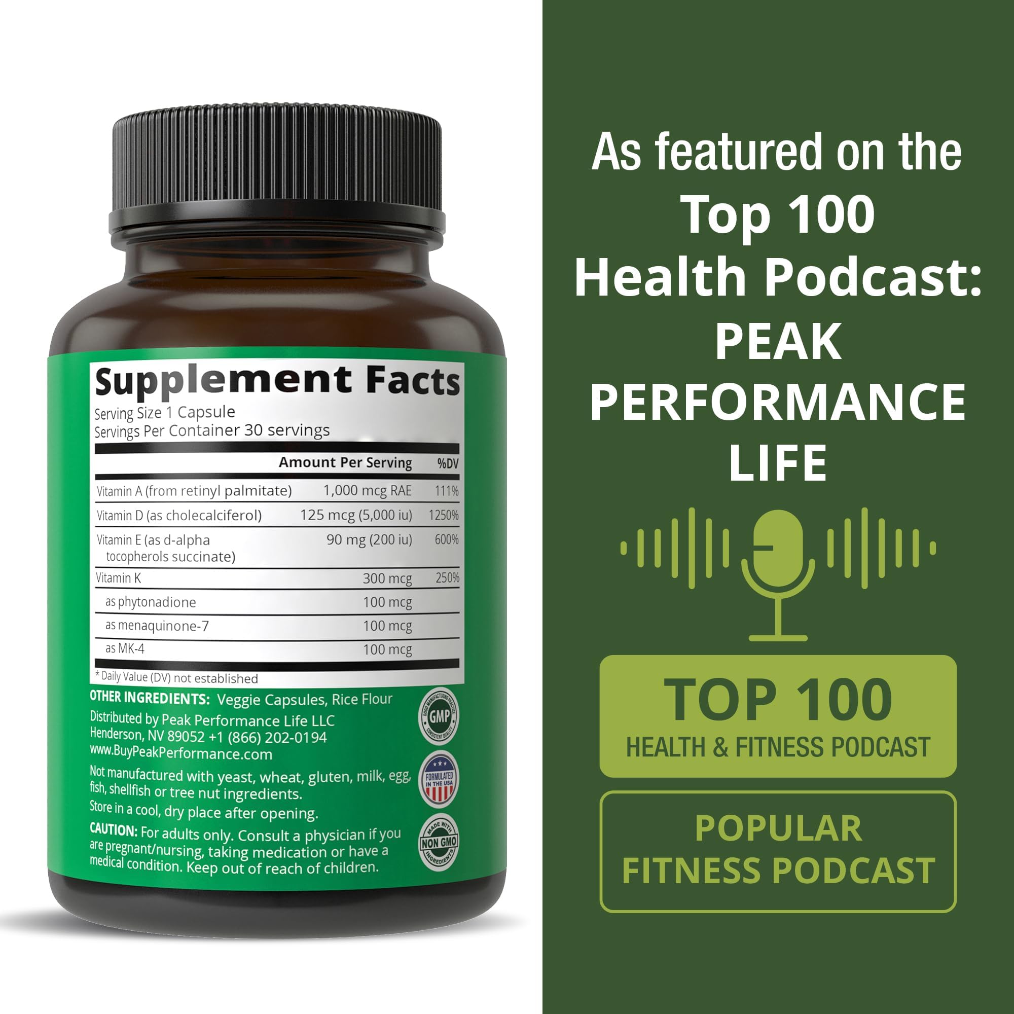 Peak Performance Vitamins D 5,000 iu + A + K + E All in 1 Easy to Swallow Vegan Capsule. ADK Vitamin Supplement with E D3 K2. Essential Vitamins for Mood, Immune, Bone, Vision, Heart Peak Performance buy australia supplements