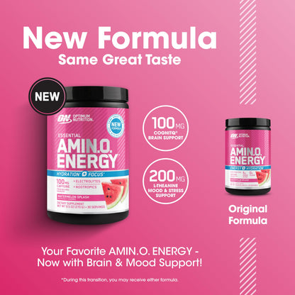 Optimum Nutrition Amino Energy Powder Plus Focus, with BCAA, Electrolytes, and Caffeine, Watermelon, 30 Servings (Packaging May Vary) Optimum Nutrition