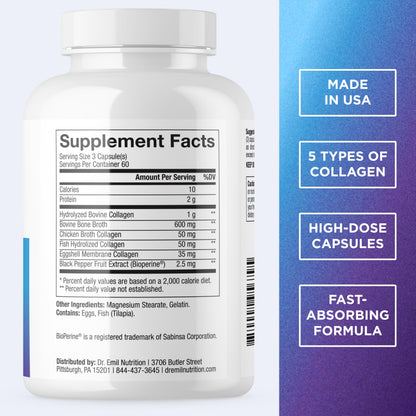 DR. EMIL NUTRITION Women's Multi Collagen Pills | Collagen Supplements to Support Hair, Skin, Nails, & Joints | Hydrolyzed Collagen Supplements Types DR. EMIL NUTRITION