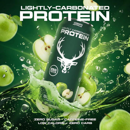 Bucked Up Lightly Carbonated Protein Soda | 25g Whey Isolate - Zero Sugar, Low Calorie, Caffeine Free, Clean Drink | Sparkling Protein Soda - 12 Pack, 16 oz Cans (Green Apple)