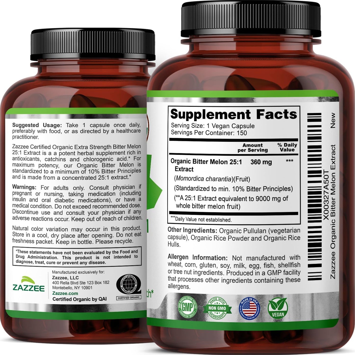 Zazzee USDA Organic Bitter Melon 25:1 Extract, 10% Bitter Principles, Vegan | 150 Capsules, 5 Month Supply, Extra Strength, Momordica Charantia, Antioxidant & Metabolic Support, Non-GMO, Made in the USA Gsupps Australia
