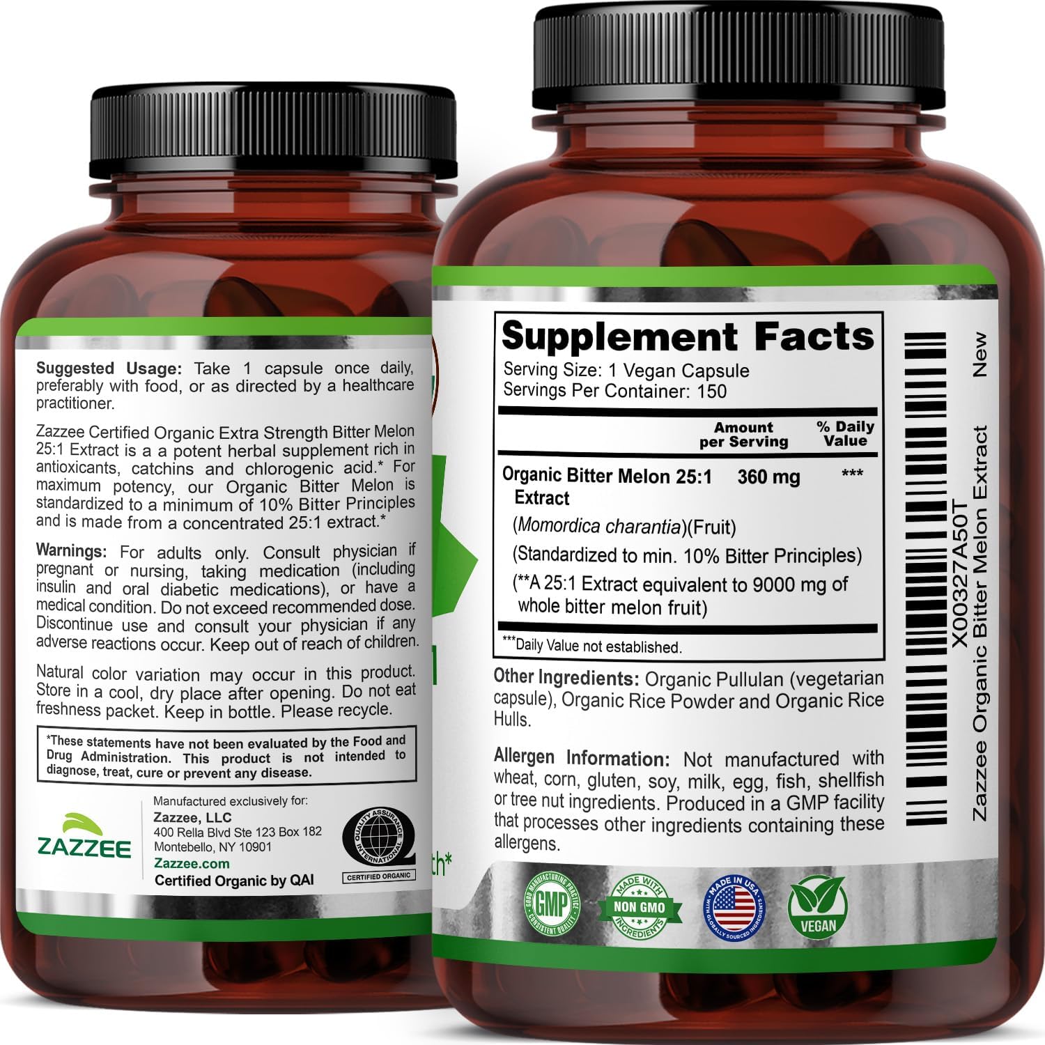 Zazzee USDA Organic Bitter Melon 25:1 Extract, 10% Bitter Principles, Vegan | 150 Capsules, 5 Month Supply, Extra Strength, Momordica Charantia, Antioxidant & Metabolic Support, Non-GMO, Made in the USA Gsupps Australia