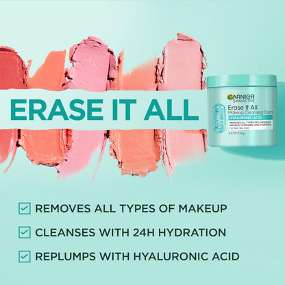 Garnier Erase It All Makeup Cleansing Balm with Hyaluronic Acid, Replumping Facial Cleanser and Makeup Remover, 4.2 Oz Garnier