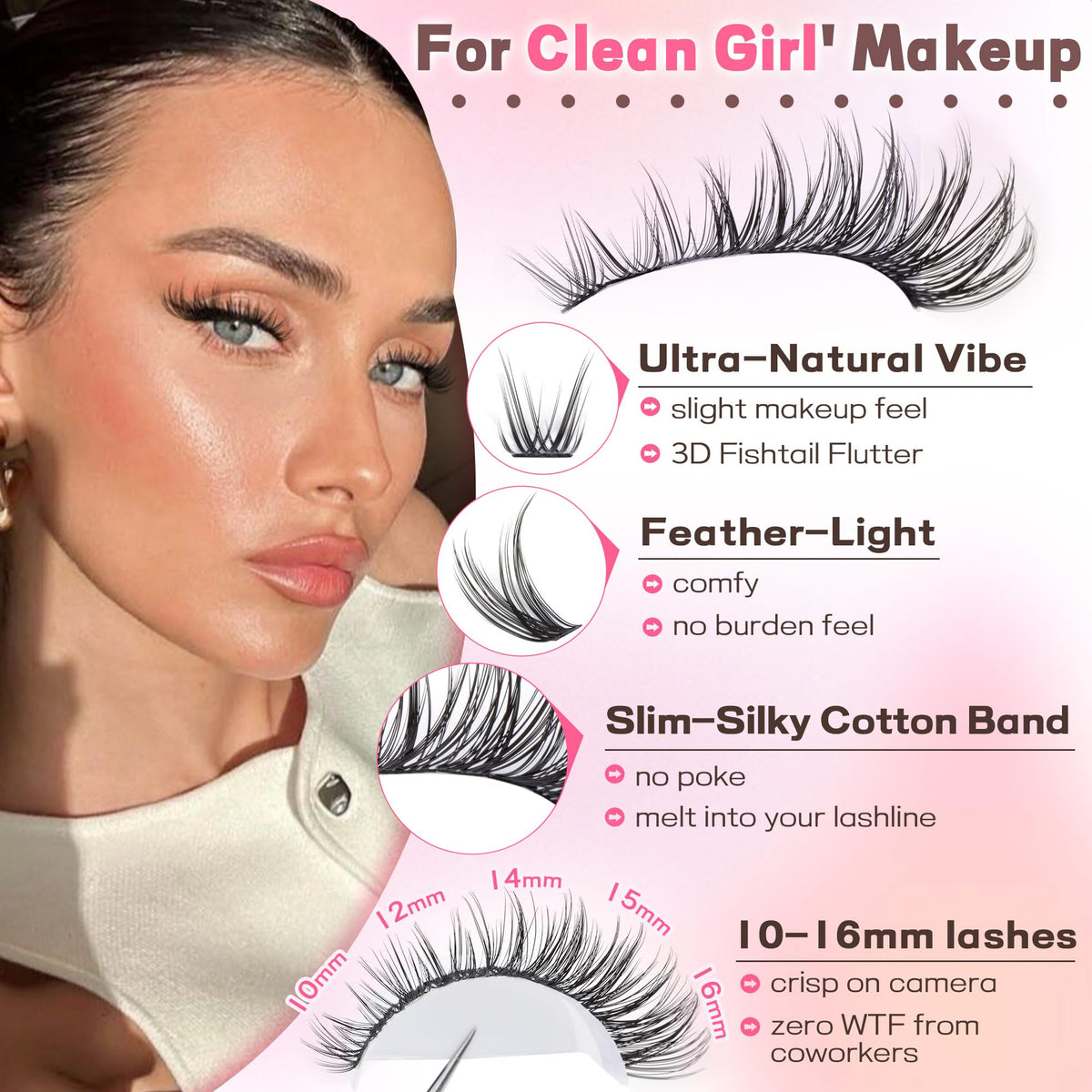 Goddvenus Lash Clusters Kit Wispy Eyelash Clusters Lashes Natural DIY Lash Extension Kit 10-16mm Cluster Eyelash Extensions Kit 300pcs C Curl Individual Lashes Cluster Eyelash (No Tweezers) Goddvenus