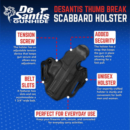 DeSantis Thumb Break Scabbard - OWB Gun Holster for Men and Women, Leather Belt Slide Holster for Pistols, Exact Molding, Secure and Highly Concealable OWB Carry Gsupps Australia