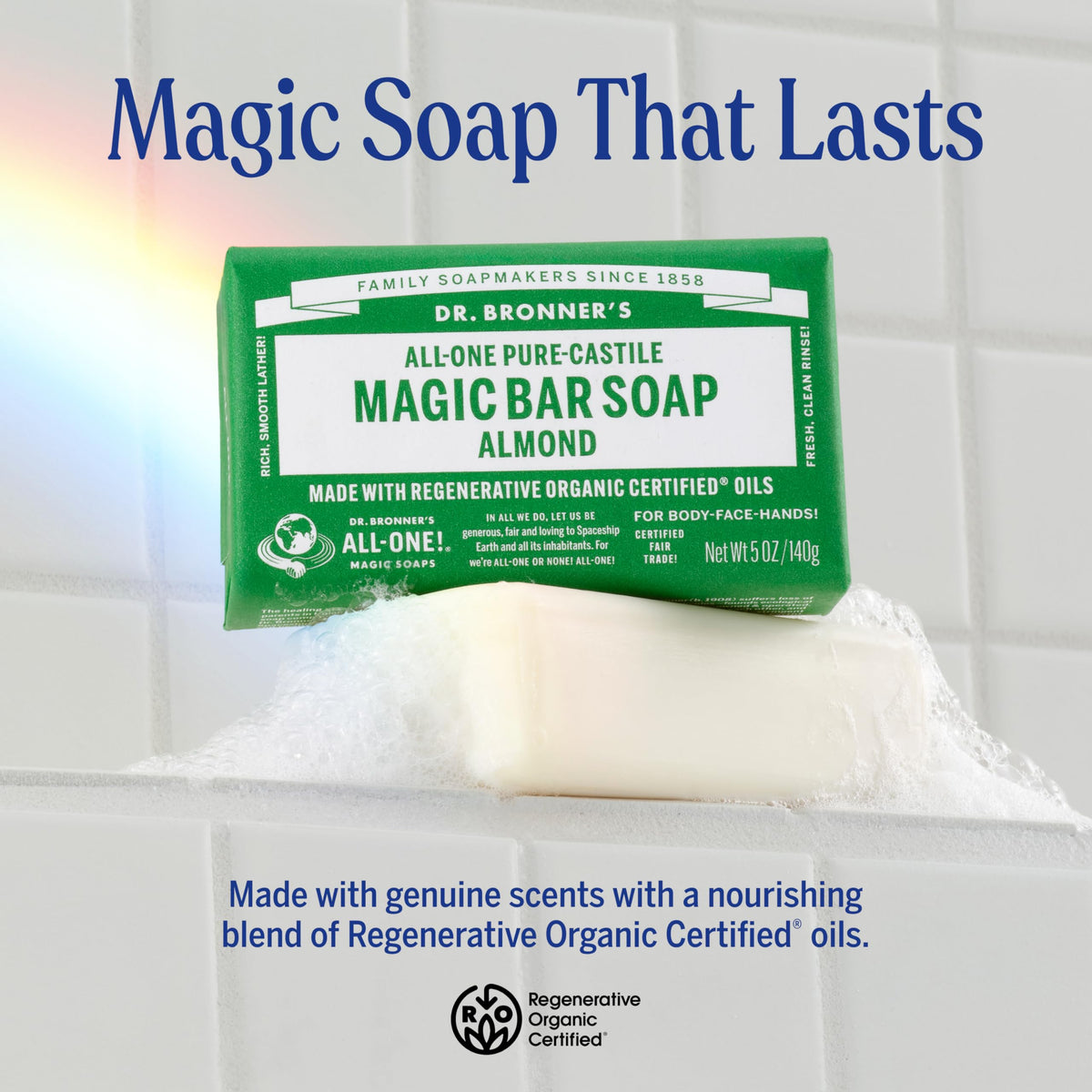 Dr. Bronner's Pure-Castile Bar Soap for Men & Women, Almond, 5 oz, 6-Pack Dr. Bronner's