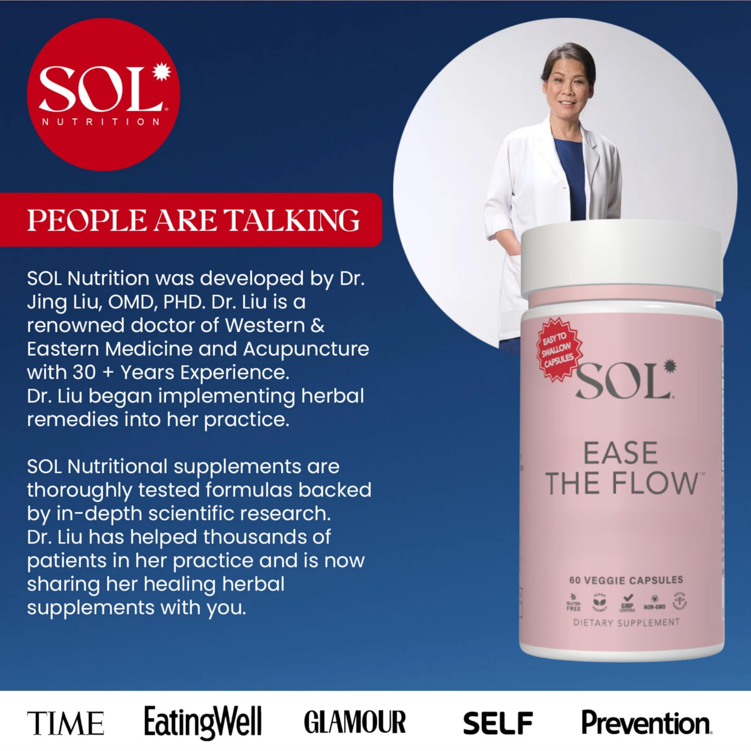 Sol Nutrition Ease the Flow - PMS Support, Menstrual Relief, PMDD Supplements, Period Relief Products, Eases Bloating & Mood Swings, Vitamins B6 & B8, 60 Easy-to-Swallow Capsules Sol Nutrition buy australia supplements