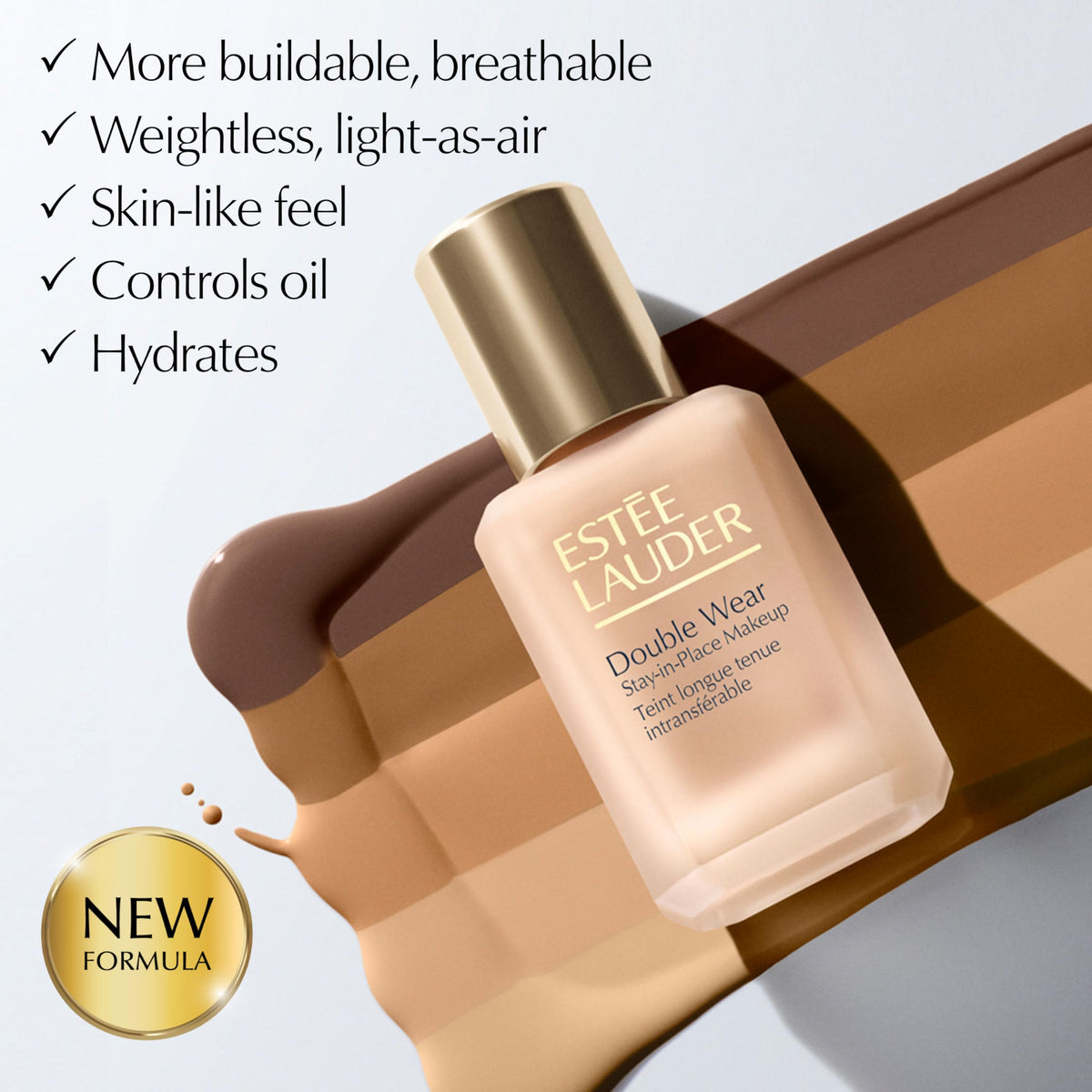 Estée Lauder Double Wear Stay-in-Place Foundation Makeup | 36-Hour Long-Wear Oil-Free Liquid Matte Foundation | Hydrating, Breathable, Buildable | New Formula, 1 Fl Oz, 1W1 Bone Estée Lauder