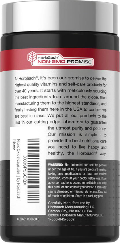 Horbäach Nitric Oxide Beet Root Capsules | 180 Count | with Nitrates and Precursor | for Men and Women | Vegetarian, Non-GMO Horbäach