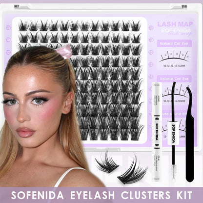 SOFENIDA Lash Clusters Kit Wispy Lash Clusters Cluster Eyelash Extensions 10-18mm Lash Extension Kit Eyelash Cluster Eyelash Extensions Waterproof DIY Individual Lashes Clusters with Soft Thin Band SOFENIDA