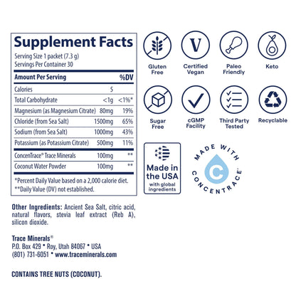Trace Minerals ZeroLyte Salty Watermelon Flavor - Sugar Free Electrolyte Drink Mix - Supports Hydration, Energy, Stamina - Ancient Sea Salt, Trace Minerals