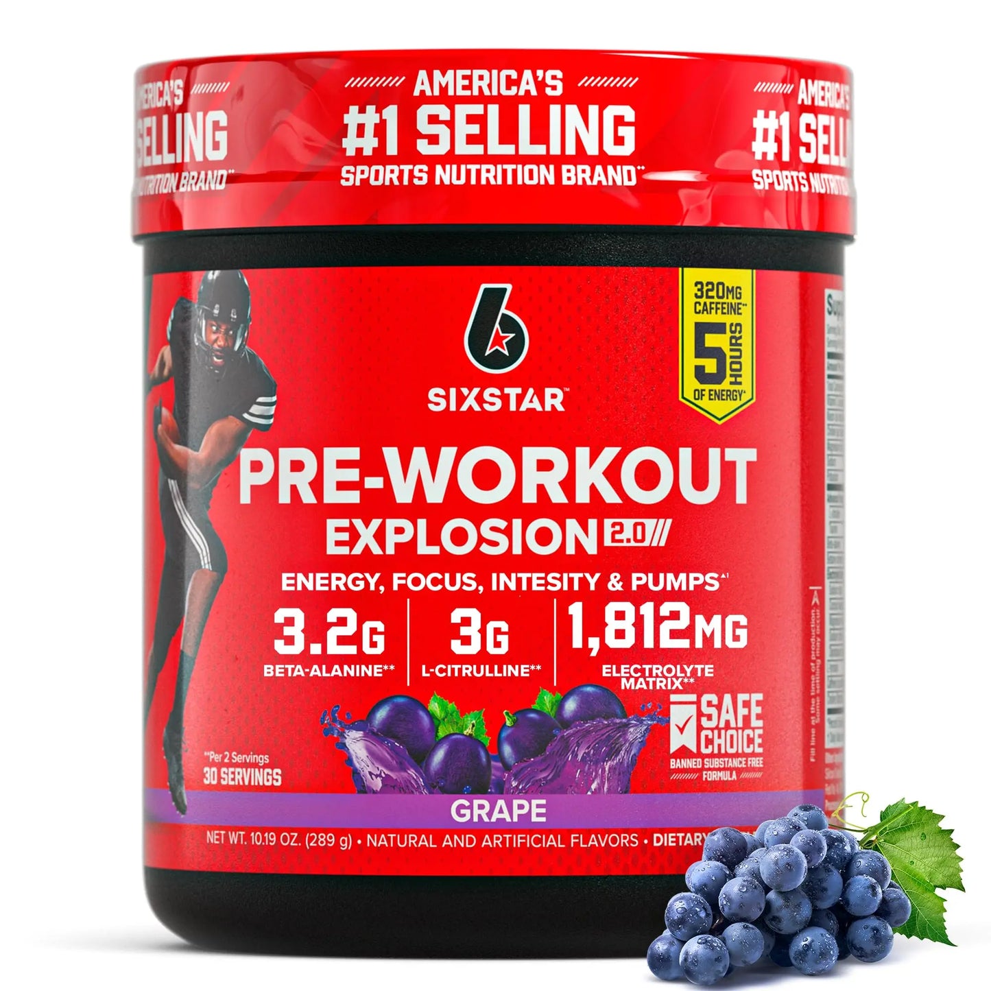 Six Star Pre-Workout Explosion, Grape (30 Servings) - Preworkout Energy Powder Supplement for Men & Women - Workout Drink Mix with L-Tyrosine & Beta Alanine Six Star