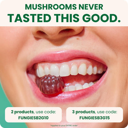 Fungies Lion's Mane Mushroom Gummies, Mixed Blueberry & Strawberry Flavor - Mushroom Supplement Gummy for Adults & Children Supports Brain Health, Cognitive Function Fungies