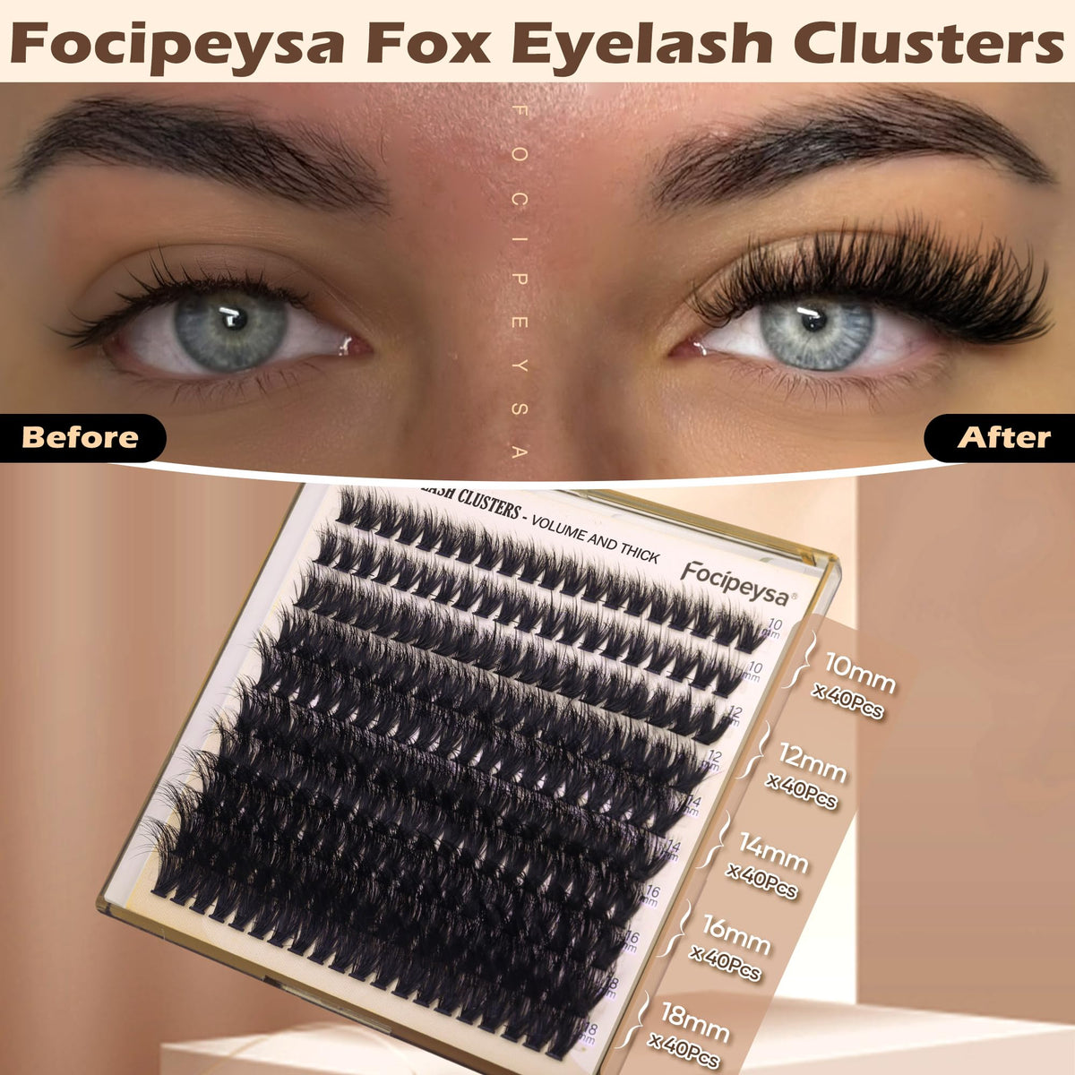 Focipeysa Lash Extension Kit Thick Eyelash Extension Kit 10-18mm Fluff Volume Lash Clusters 200D Individual Eyelashes Kit with Lashes Bond, Lashes Remover, Lash Tweezers, DIY Lash Extension Focipeysa