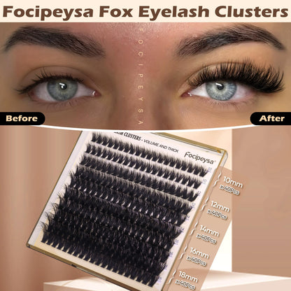 Focipeysa Lash Extension Kit Thick Eyelash Extension Kit 10-18mm Fluff Volume Lash Clusters 200D Individual Eyelashes Kit with Lashes Bond, Lashes Remover, Lash Tweezers, DIY Lash Extension Focipeysa