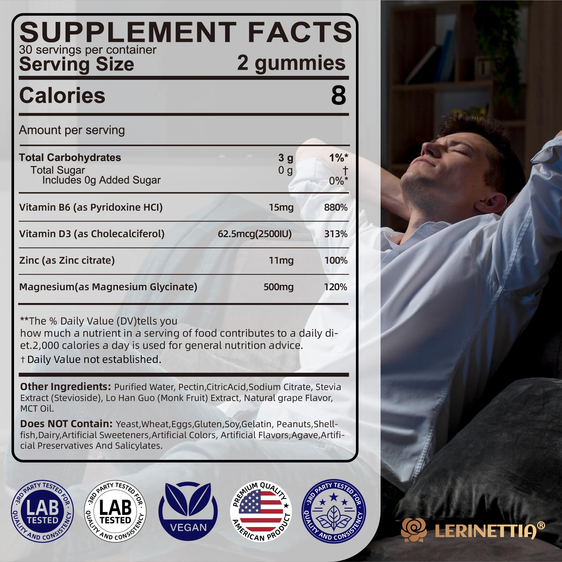Magnesium Glycinate 500mg/250mg for Adults Teens - Plus D3,B6 & Zinc - Magnesium Glycinate Gummies,High Absorption - Support for Relaxation,Brain,Bone & Immunity Health - Sugar Free - 120Cts Lerinettia buy australia supplements