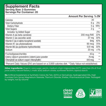 HUM Celery Juice Fiber Gummies for Adults, First Prebiotic Celery Juice Gummy, Gluten Free Fiber Supplement Supports Detoxification, Gut Health, Greens Gummies, Chlorophyll & Prebiotic Fiber, 60 Count