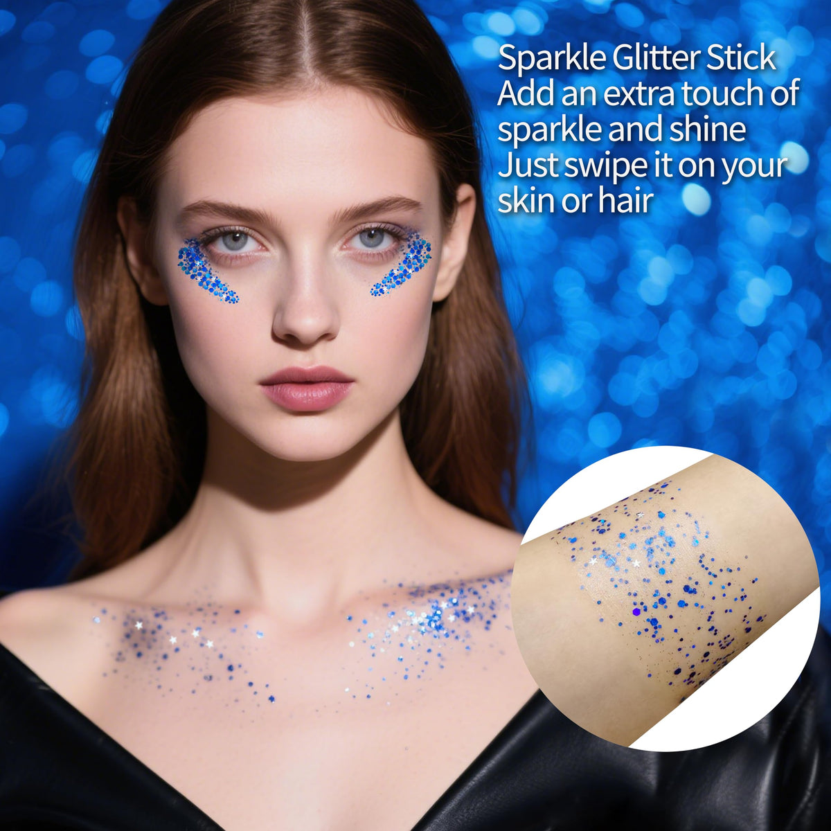 MEICOLY Royal Blue Face Hair Glitter Stick,USA Flag Makeup for Memorial Day Veterans Day,Halloween Waterproof Body Glitter Rave Accessories Blue Field Day Accessories MEICOLY