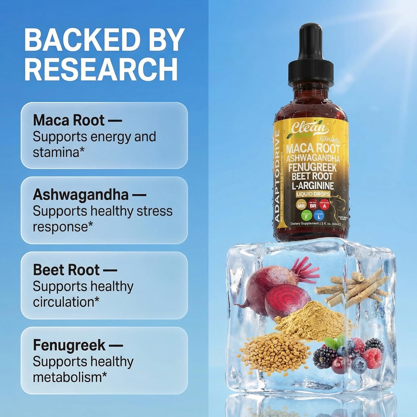 Clean Nutra Organic Maca Root Liquid Drops with Ashwagandha, Fenugreek, Beet Root and L-Arginine Liquid Multivitamin Clean Nutraceuticals