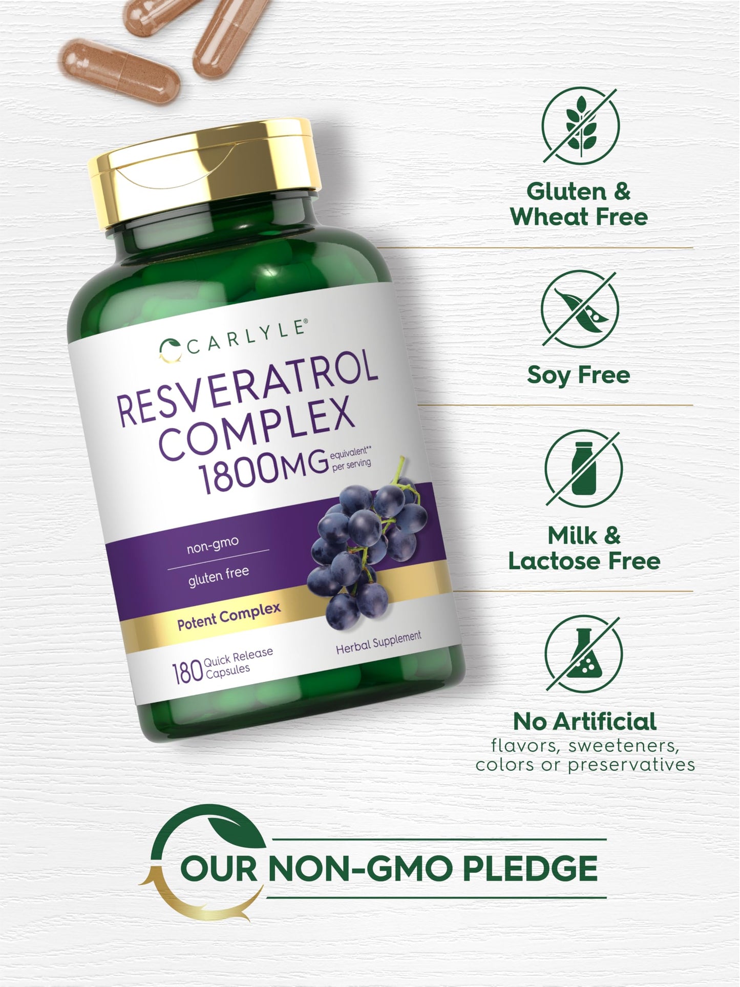 Carlyle Resveratrol Complex - 180 Capsules - Trans Resveratrol Supplement with Grape Seed Extract - Non GMO, Gluten Free Carlyle