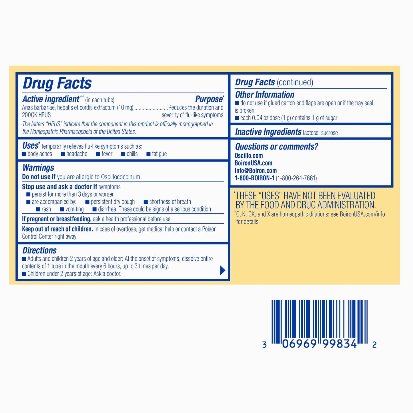 Boiron Oscillococcinum for Relief from Flu-Like Symptoms of Body Aches, Headache, Fever, Chills, and Fatigue - 30 Doses Gsupps Australia