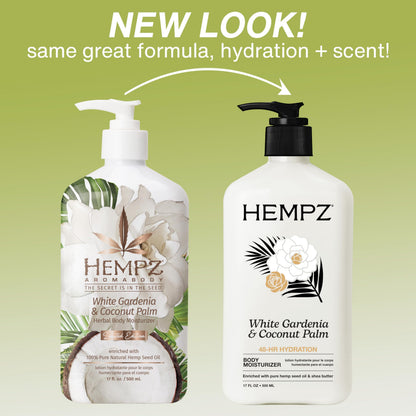 Hempz Body Lotion Moisturizer - White Gardenia & Coconut Palm - Daily Moisturizing Cream, Shea Butter, Coconut Oil - Skin Care Products, All Natural Hemp Seed Oil - 17 Fl Oz Hempz