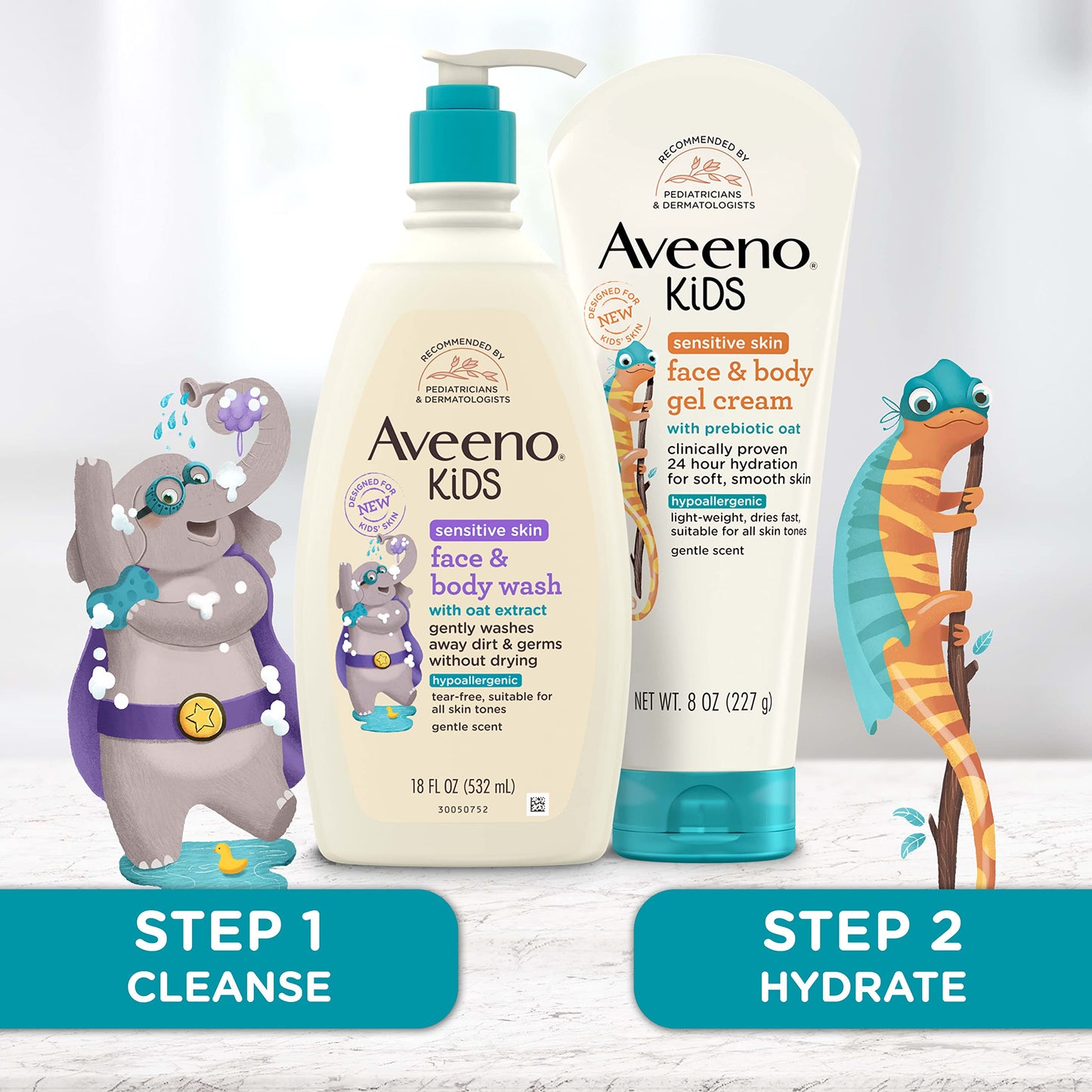 Aveeno Sensitive Skin Face & Body Gel Cream for Kids with Prebiotic Oat, Clinically Proven 24 Hour Hydration for Soft Skin Aveeno Baby