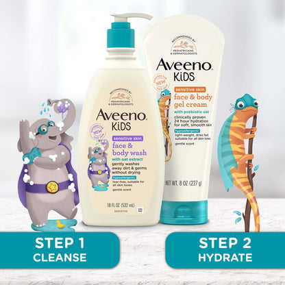 Aveeno Sensitive Skin Face & Body Gel Cream for Kids with Prebiotic Oat, Clinically Proven 24 Hour Hydration for Soft Skin Aveeno Baby